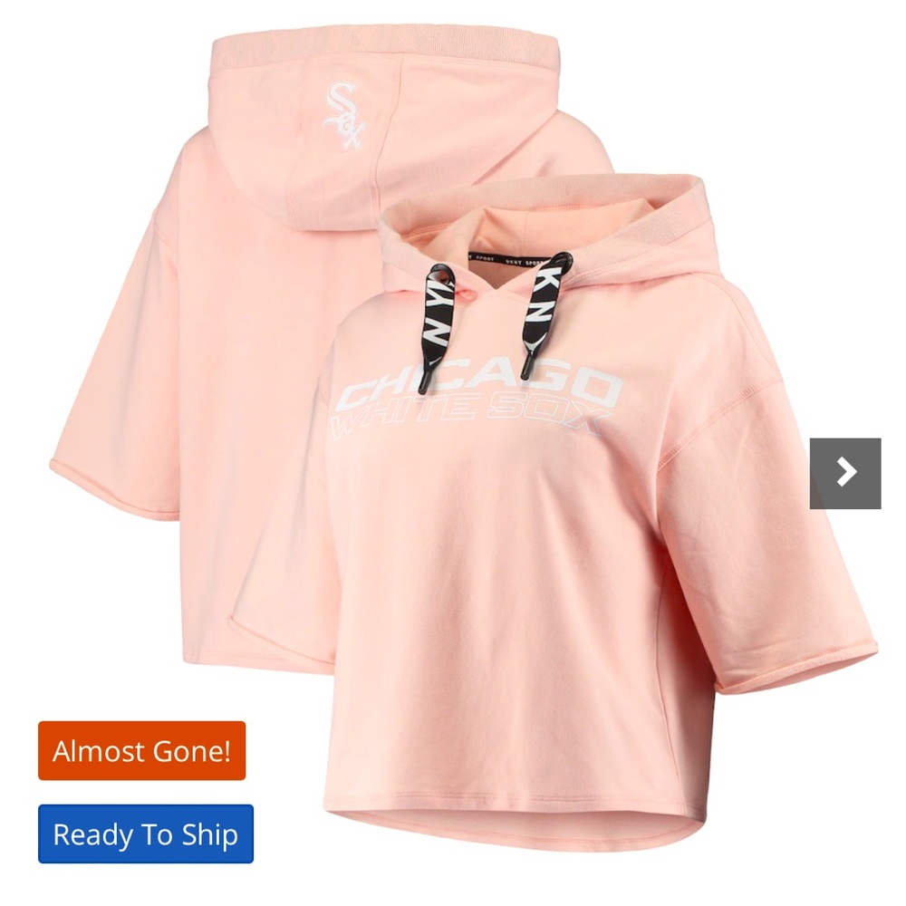 HOST PICK🌹 XL PINK DKNY WHITE SOX CROPPED HOODIE